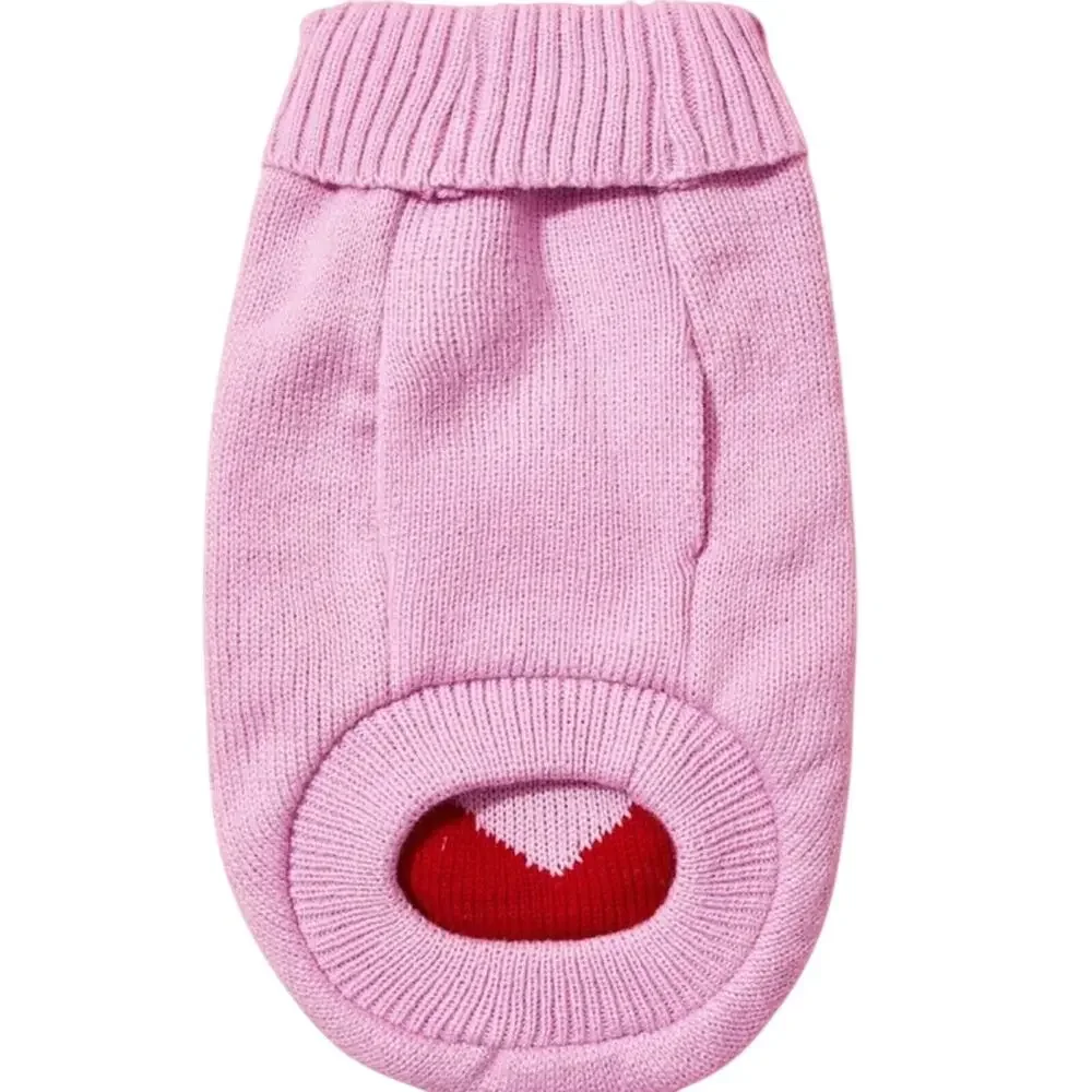 Pink Pastel Dog Turtleneck Knit Sweater Red Heart Warm Glamour Kawaii L Large